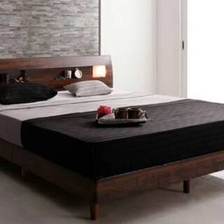 【未使用品】クイーン・すのこベッド・照明コンセント付き・ウォールナットブラウン・フレームのみ