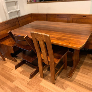 ダイニングテーブルセット 収納ベンチ イス二脚