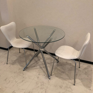 コーヒーテーブル 椅子2脚付き ガラステーブル 丸テーブル