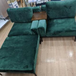 3000円引き❗️】2人掛けカウチソファ テーブル付 ベルベット素材 