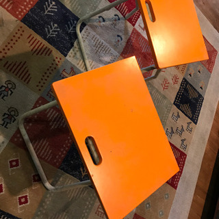 折りたたみ小型テーブル 物置台 オレンジ 2ケセット