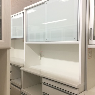 福岡市 市内近郊限定】ワイド食器棚 160cm ホワイト 大理石調 配送無料 