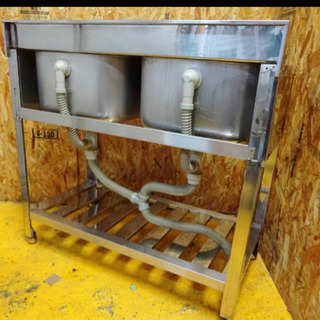 (4347-0)業務用 ステンレス 二槽シンク W900D450H800 厨房機器 流し台 飲食店 店舗 