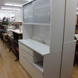 レンジボード 食器棚 キッチン収納 エナメル 白 幅:140cm 札幌 西岡店