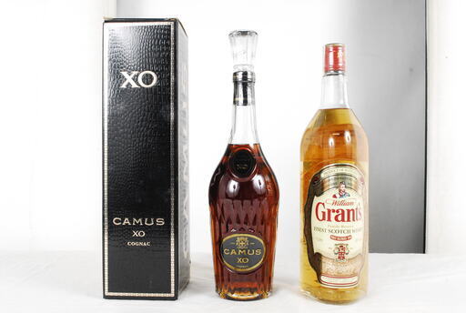 1445 未開栓 CAMUS XO カミュ ロングネック 700ｍｌ コニャック Grant's ファイネスト スコッチ ウイスキー 1L 2本セット　アントレ