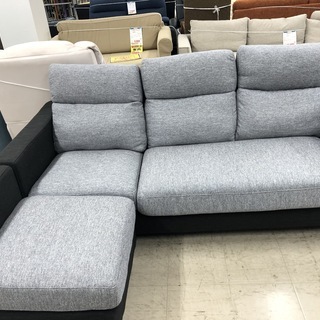 J173 関家具 3人掛けソファ グレー/ブラック オットマン付 大川家具