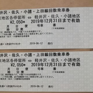 高速バス　チケット　東京地区　⇔　軽井沢・佐久・小諸地区　2枚