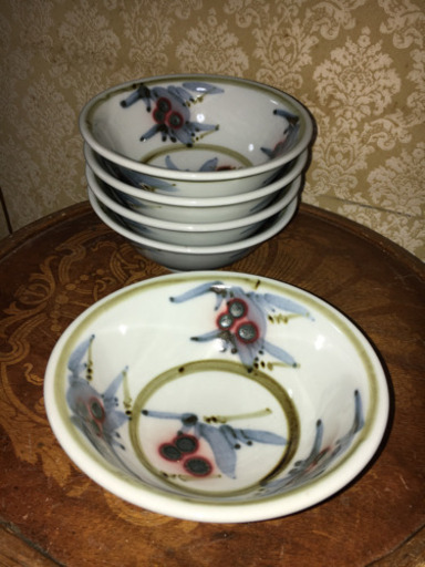 快】椋木春水(英三)造”笹絵鉢” 5客(師 河井寛次郎) 快】椋木春水(英三)造”笹絵鉢” 5客(師 河井寛次郎)