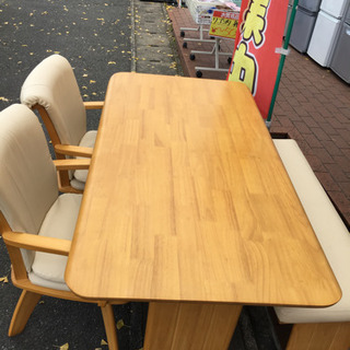 大川家具購入 サンコウ ダイニング4点セットベンチ 回転チェア ラバーウッド　KING