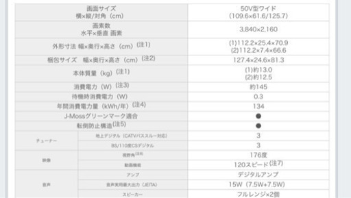 未使用品！シャープ 50型テレビ◇4K対応◇2019年製◇型番：4T-C50AH2◇JT-0020