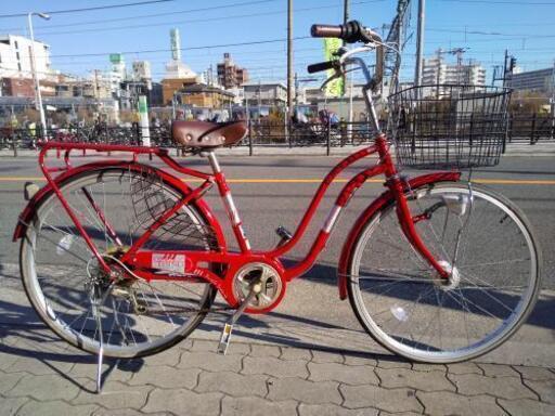 ♪ジモティー特価♪値下げしました！！装備充実　赤いフレームがきれいなＢＡＡ規格適合２６型中古自転車　シマノ6段変速・ＬＥＤオートライト・