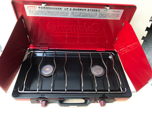 Colman パワーハウス LP ツーバーナー ストーブ2！中古美品。カセットガスで使用可能になる変換器あり - ガステーブル