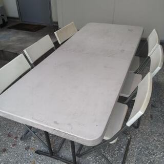 折りたたみテーブル&パイプ椅子6脚セット　アウトドア
