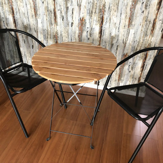 《テーブル・椅子セット》木目 ガーデンテーブルにも！