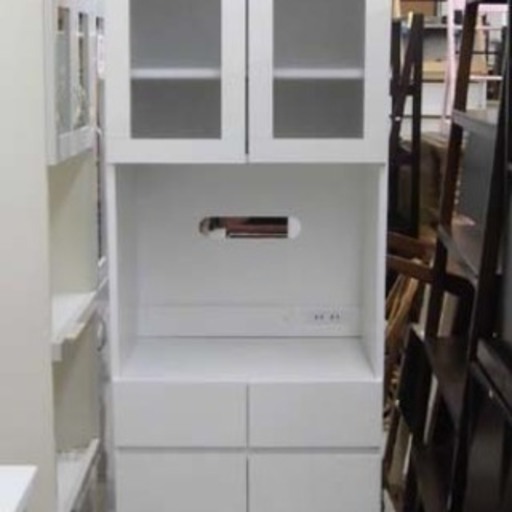 スリムキッチン収納棚 レンジボード ハイタイプ食器棚  ホワイト　￥13,000-