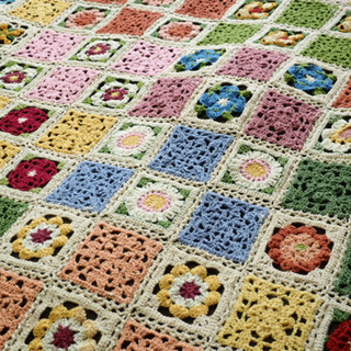 ハンドメイド ウール100% モチーフマルチカバー