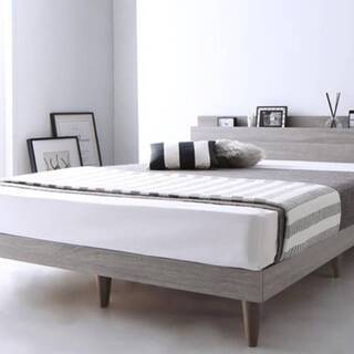 【未使用品】ダブルサイズ・すのこベッドフレーム・棚コンセント付き・ライトグレー・11537 