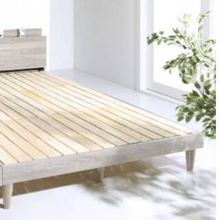 【未使用品】ダブルサイズ・すのこベッドフレーム・棚コンセント付き・ライトグレー・11537 