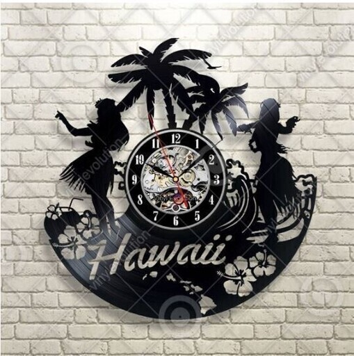 レコード盤 壁掛け時計ハワイ フラダンス ヤシの木 《未使用新品》