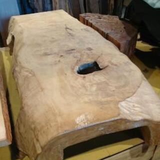 値段交渉多少可能 天然木 丸太くり貫き 座卓 栃 トチ クラフト木工の