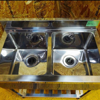 (4372)☆新品未使用☆業務用 ステンレス 二槽シンク W750D450H800 BG90 流し台 厨房機器 飲食店 店舗 