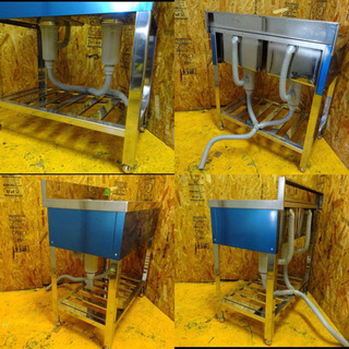 (4372)☆新品未使用☆業務用 ステンレス 二槽シンク W750D450H800 BG90 流し台 厨房機器 飲食店 店舗 