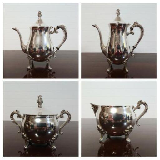 Leonard レオナール 銀食器 トレー/ティーポット/コーヒーポット/ミルクジャー/シュガーポット 5点セット ヴィンテージ 未使用【配送可】 Leonard レオナール 銀食器 トレー/ティーポット/コーヒーポット