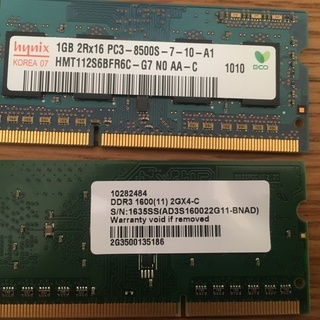 【中古パーツ】ノートPC用メモリー DDR3 2GB×1枚 1G...