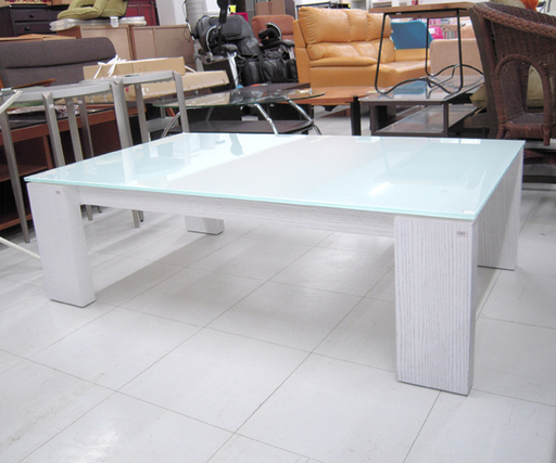 センターテーブル ガラス天板+木製フレーム アーバンデザイン ローテーブル ソファテーブル 幅120cm 苫小牧西店