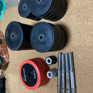 【値下げ😉】ラバーダンベル＋フラットベンチ＋追加プレート　最大75KGセット　配達可