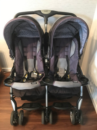双子(二人乗り)ベビーカー＆回転式チャイルドシート2個セット②