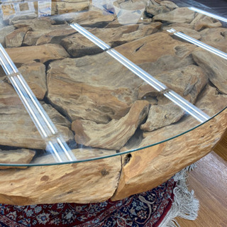 家具 【トレファク 南浦和店】流木ベース ガラステーブル