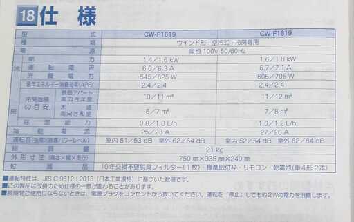 【美品】2019年式 コロナ 窓用エアコン