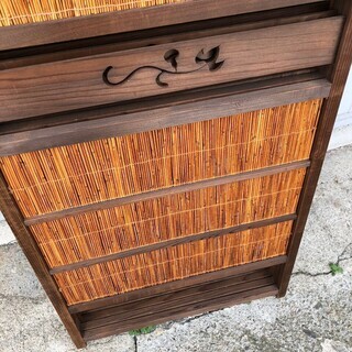 高級 御簾屏風 茶道具 4枚折り 衝立 葦簀屏風 素屏風 パーテーション 間仕切り 建具 和家具