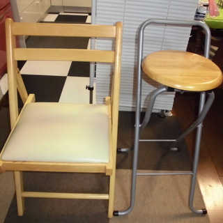 折りたたみ木製椅子　折りたたみパイプ椅子　２点一括０円
