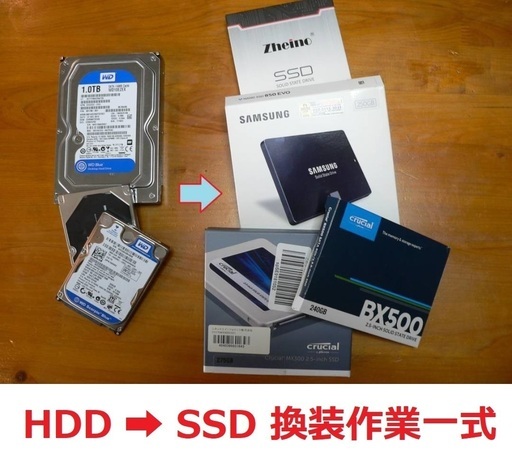 ハードディスク HDD を SSD (Samsung 500GB 860EVO) に 換装作業一式 Windows/Mac