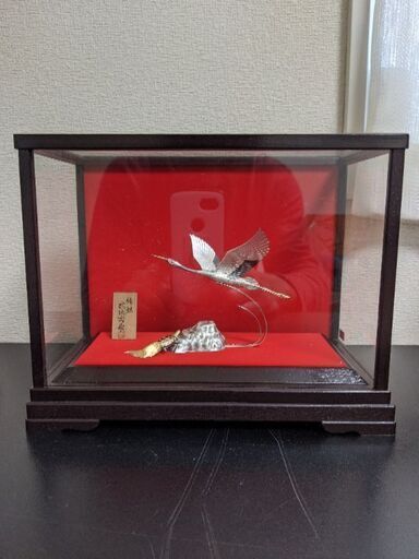 武比古作●純銀◆「鶴と亀」◆銀製 置物 ◆縁起物◆元箱入り◆