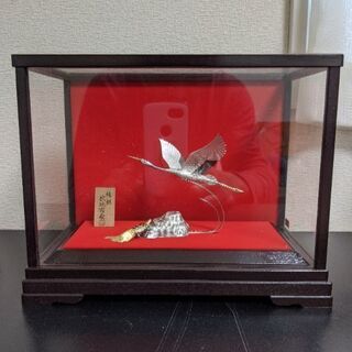 武比古作●純銀◆「鶴と亀」◆銀製 置物 ◆縁起物◆元箱入り◆