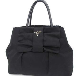 美品 PRADA プラダ BN1601 リボン ナイロン×レザー...