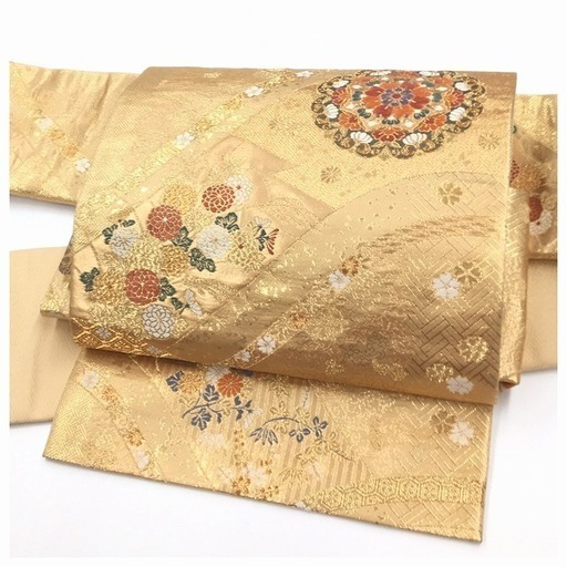 美品　上質　付け帯　金彩　華紋　極上　正絹　袋　二重太鼓　作り帯　二部式