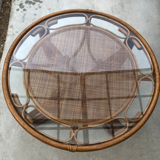 レトロ　籐のガラスローテーブル