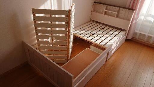 【終了】すのこ式 シングル ベッド おしゃれ 美品 使用頻度少 白木目 キレイです 子供用ベッド 引き出し 収納