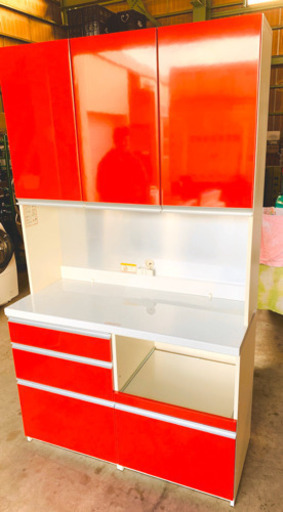 【引取先決定】MHO143 パモウナ 組み立て式 食器棚 赤色家具 キッチン用品
