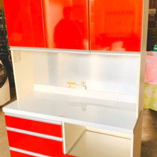 【引取先決定】MHO143 パモウナ 組み立て式 食器棚 赤色家具 キッチン用品