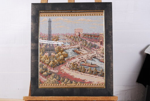 1774 ゴブラン織り 額装 パリ風景 風景画 D60.5×W52.3ｃｍ エッフェル塔 凱旋門 ポンヌフ橋 アントレ