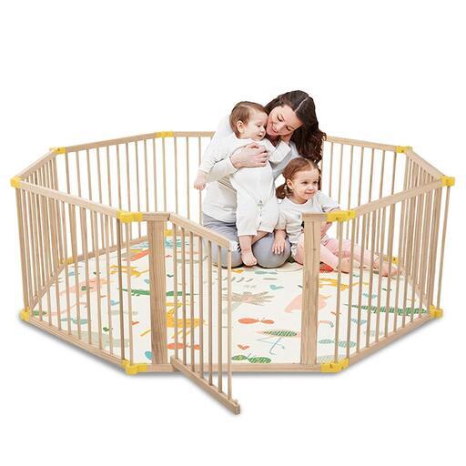 【新品半額】たためる木製ベビーサークル180X180X70cm ８枚セット ナチュラル 形組み換え可能 長方形 正方形 Ｌ型
