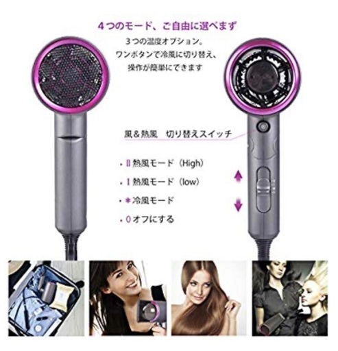 サーモスタットヘアドライヤー マイナスイオン 1800Ｗ 折りたたみ式 PSE認