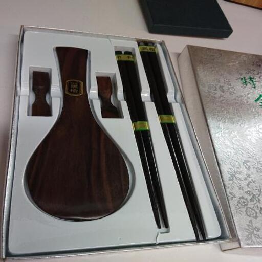 黒檀 夫婦箸\u0026箸置き\u0026しゃもじ 新品・未使用