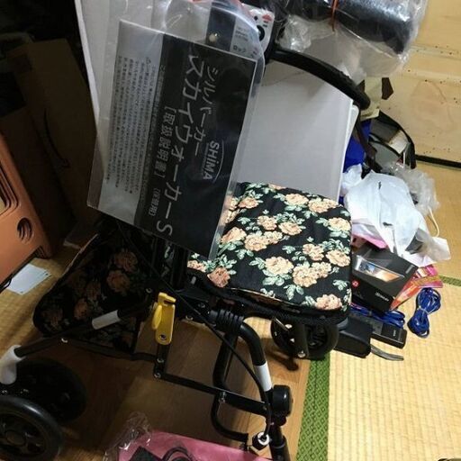 新品 未使用 シルバーカー SHIMA 島制作所 スカイウォーカーS 花柄 折りたたみ コンパクト トートバッグ付