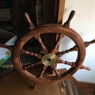 船舶 木製 ラット 操舵輪 真鍮 軸 大型 レトロ アンティー...